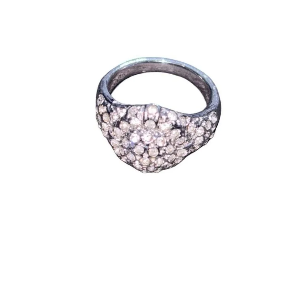 Vtg Silver Toned Ball Rhinestones Ring Sz 7 Statement Evening Bling‎ Oversized